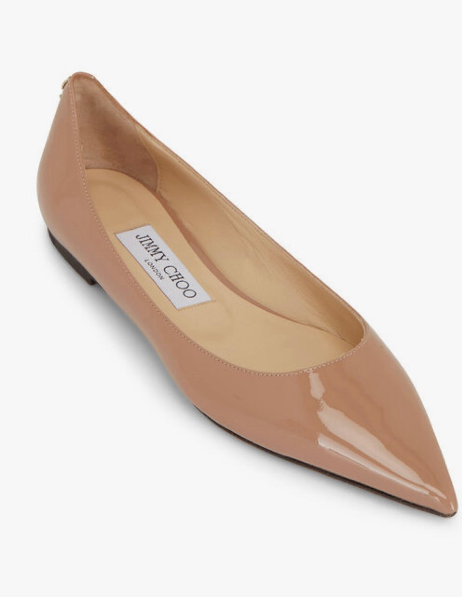 JIMMY CHOO nude patent pointed flats