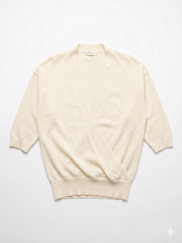 WHITE + WARREN cream crossover knit tshirt blouse