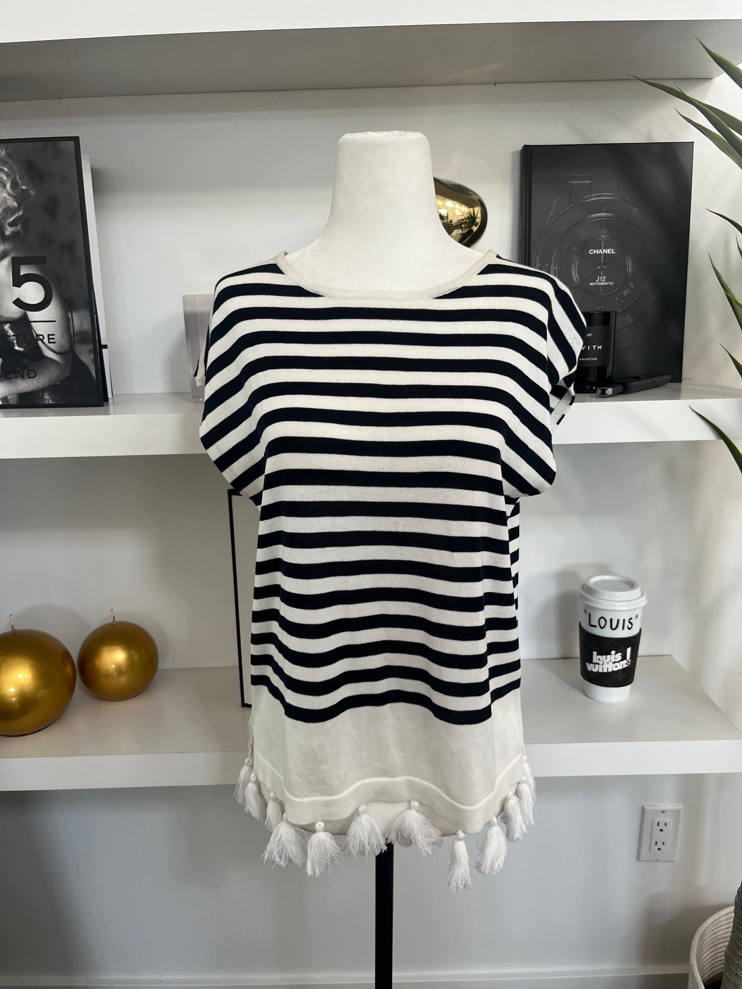 COTTON BY AUTUMN CASHMERE stripe tank with tassels