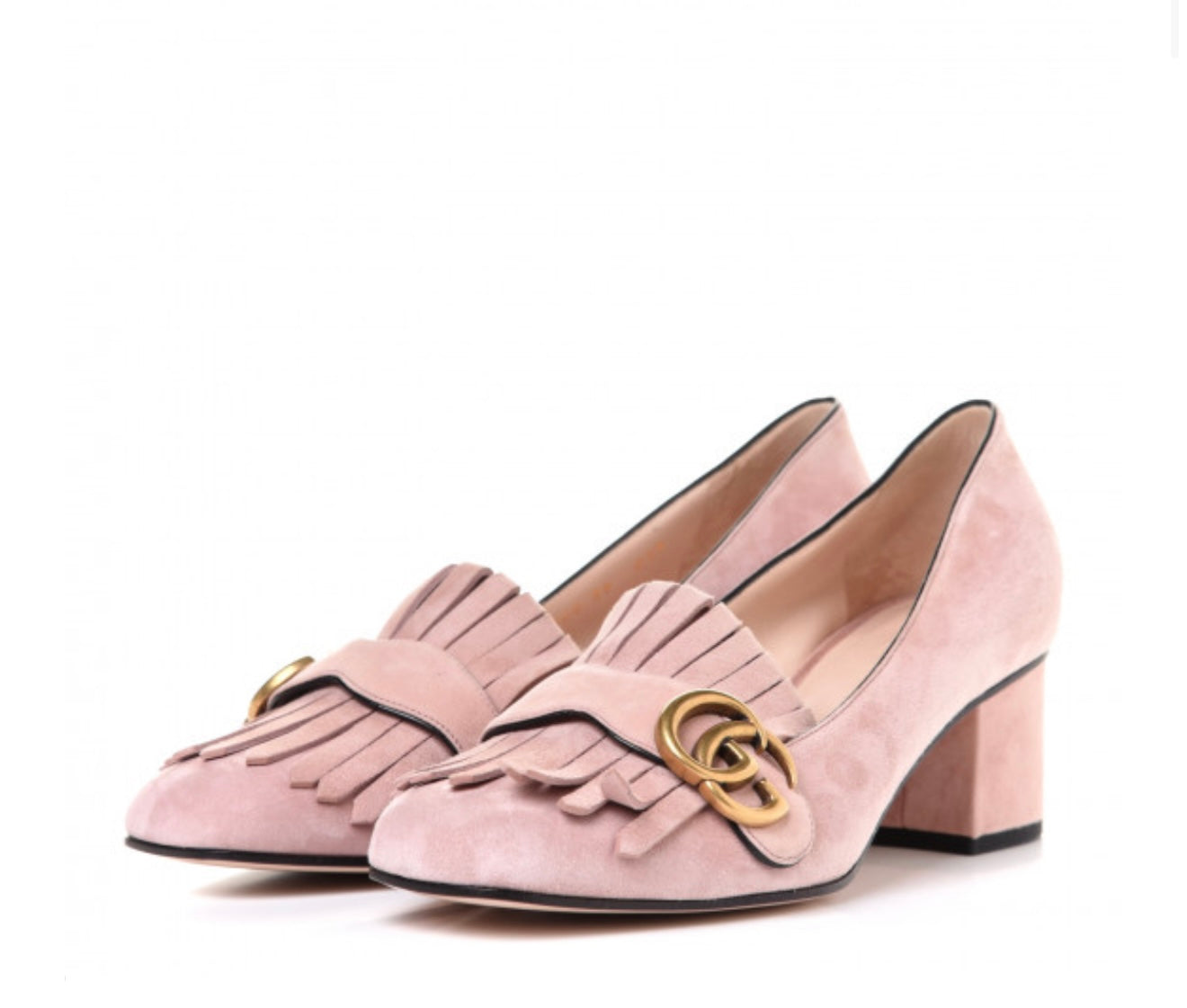 Gucci GG Marmont Fringe Mid Heel Heel Pumps Pink