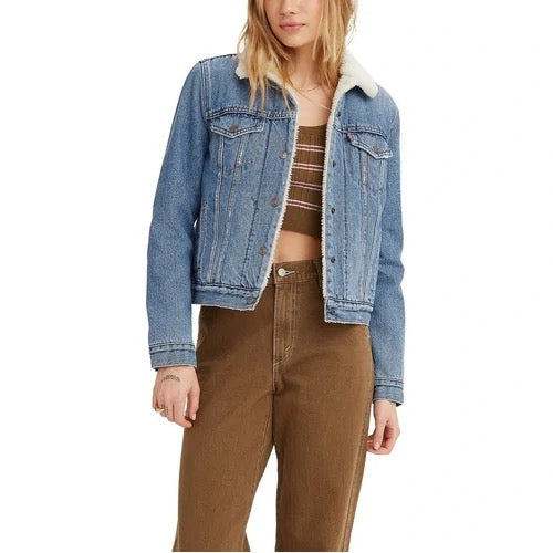 LEVI STRAUSS sherpa lined "trucker jacket" light blue denim jacket
