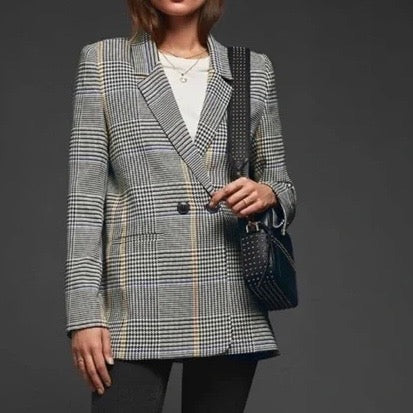 ANINE BING Madeline Blazer in blue/marigold houndstooth