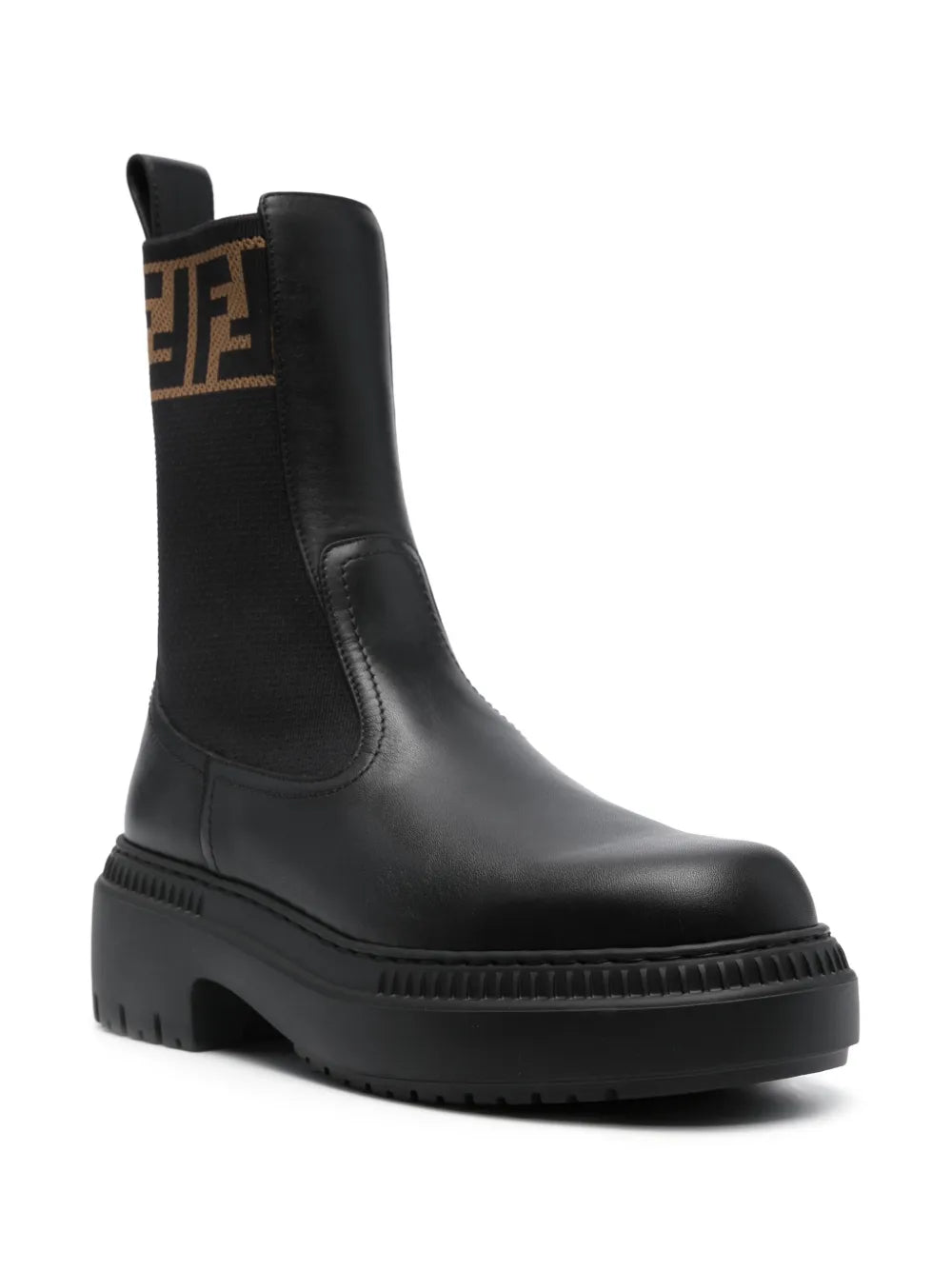 FENDI leather boots with fabric logo detail w/box