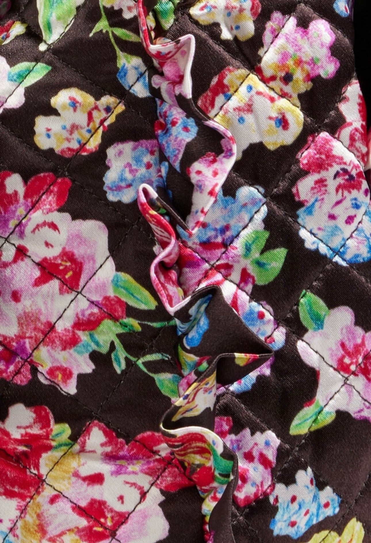 Ganni - Ruffled quilted floral-print satin tote