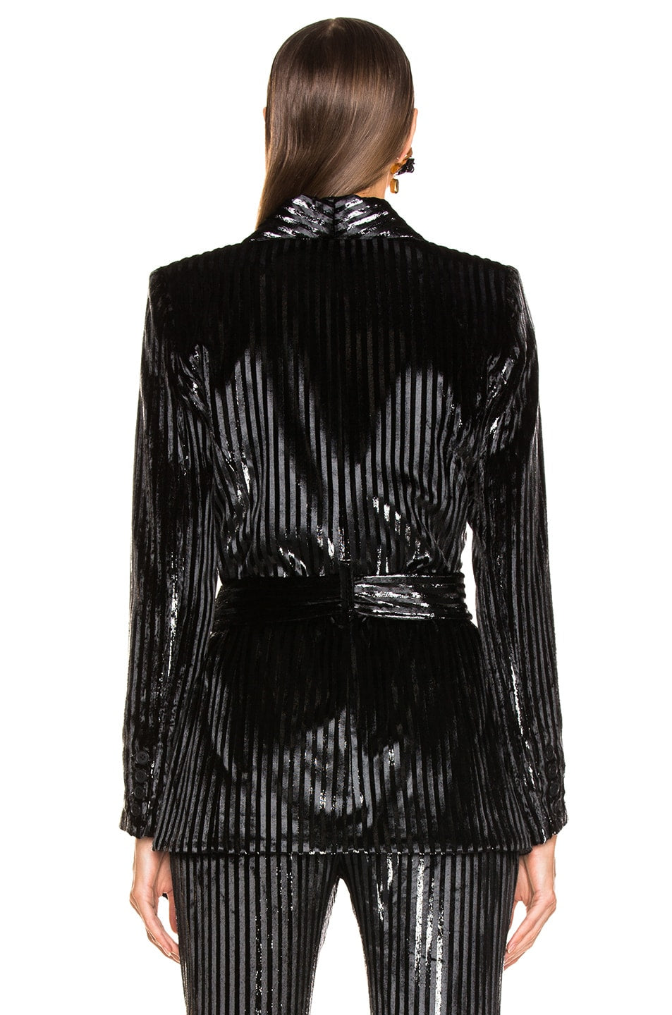 SMYTHE black pinstripe blazer, velvet and metallic stripes w matching belt