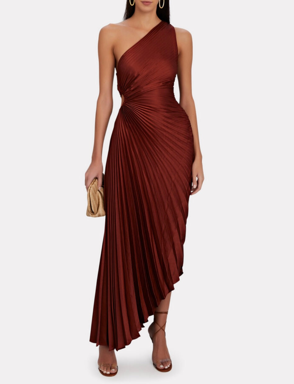 A.L.C. Delfina One-Shoulder Plisse Maxi Dress