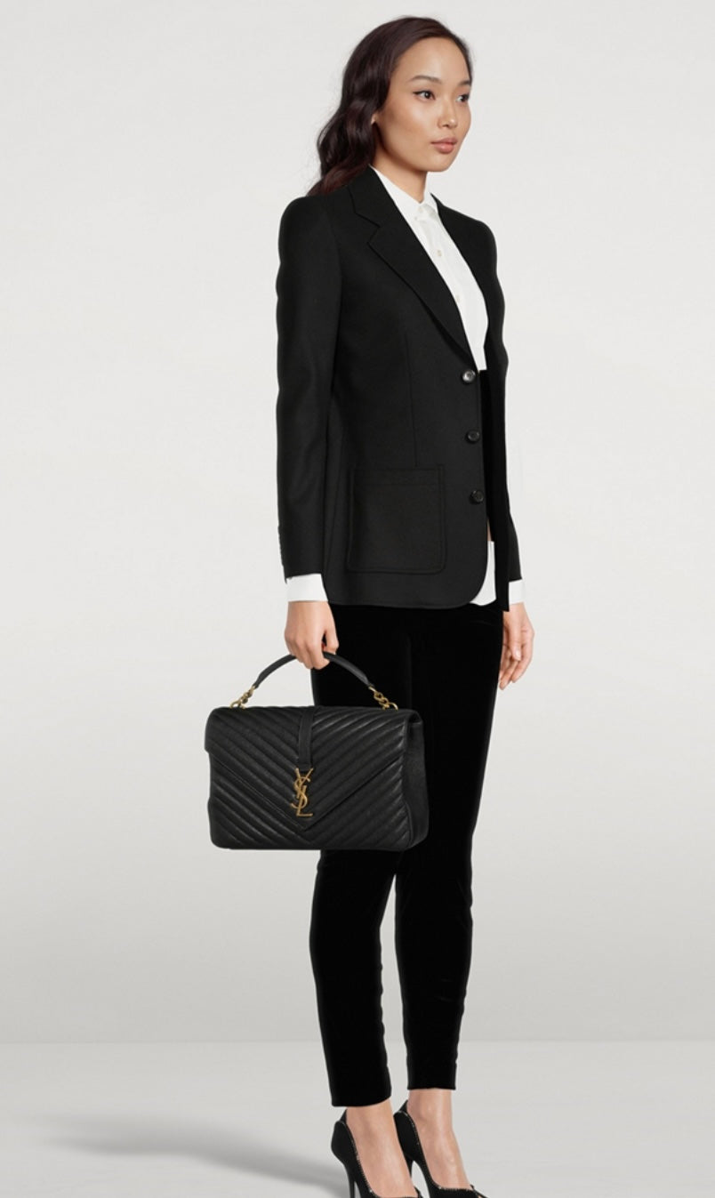 SAINT LAURENT black College Quilted leather bag