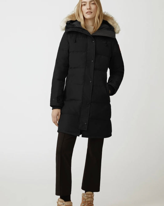 CANADA GOOSE midi down jacket with fur hood