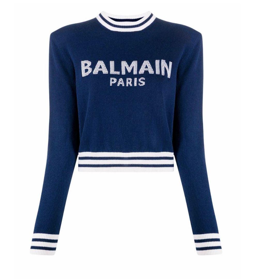 BALMAIN Navy Shoulder Pad Sweater