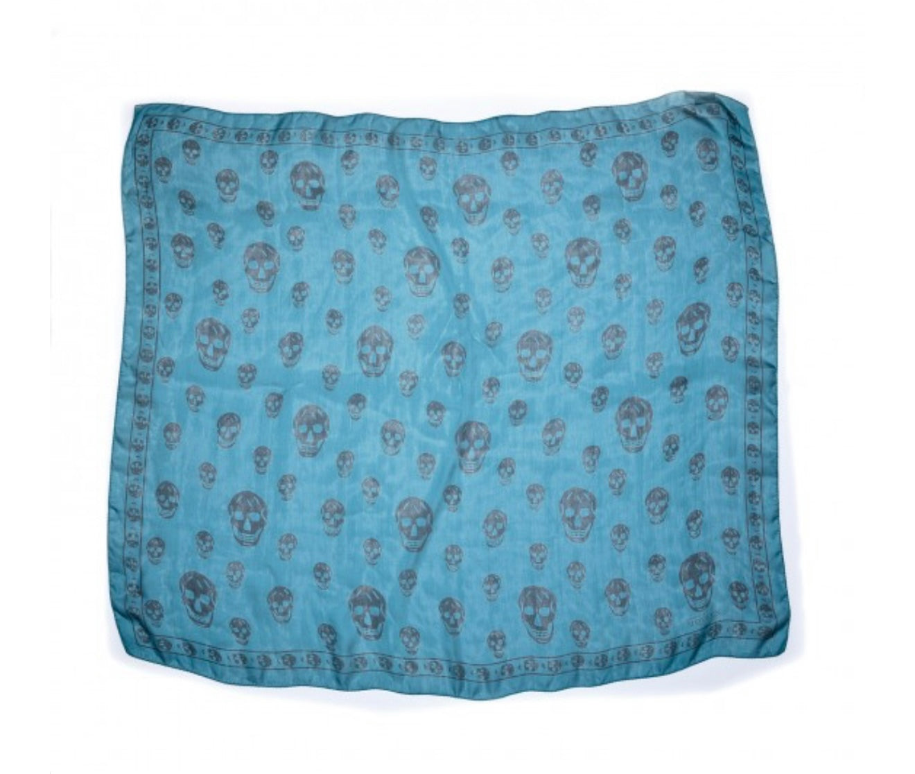 ALEXANDER MCQUEEN 
Silk Chiffon Skull Scarf Petroleum Blue