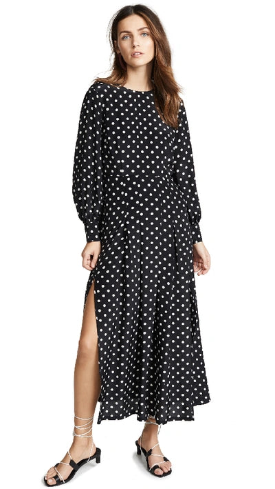 RIXO - Black & White dot Long Sleeve Midi Dress