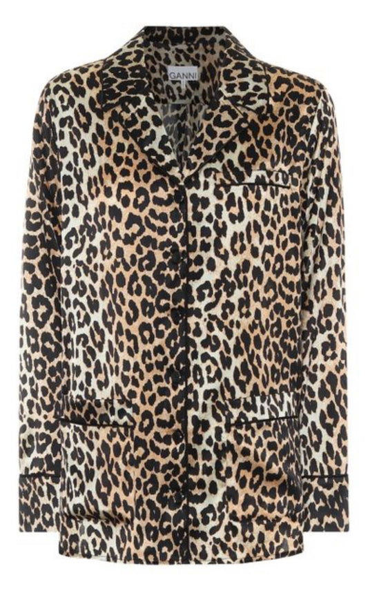 GANNI - Leopard Print Stretch Silk Pajamas