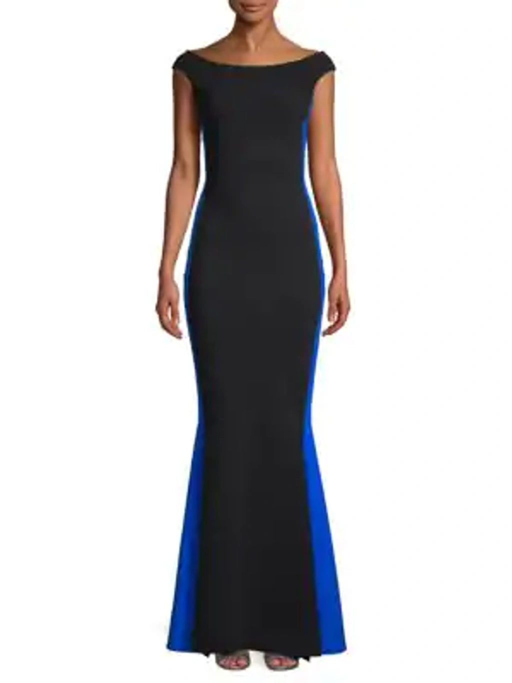 CHIARA BONI black and cobalt blue gown