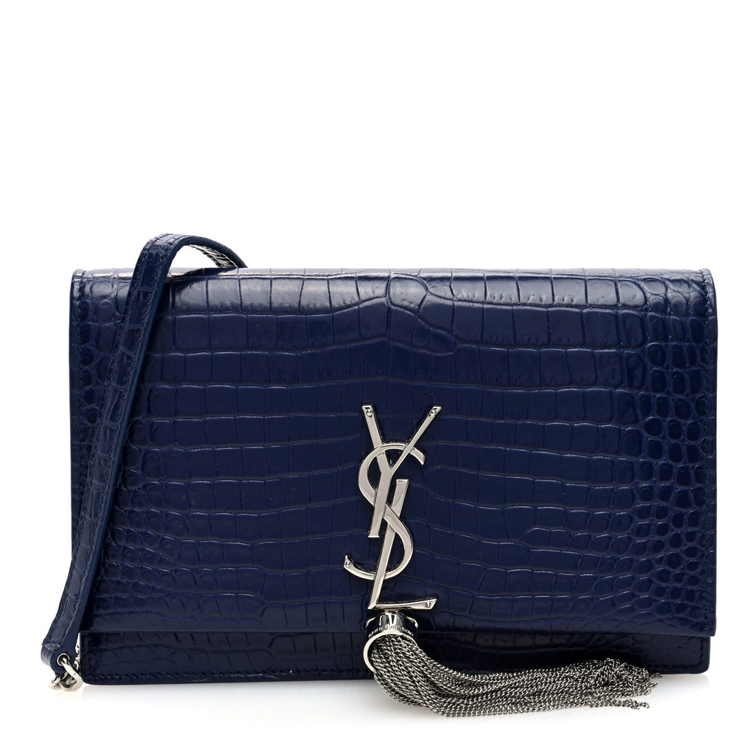 YSL blue crocodile embossed Kate Monogram Tassel Chain bag, w dust bag