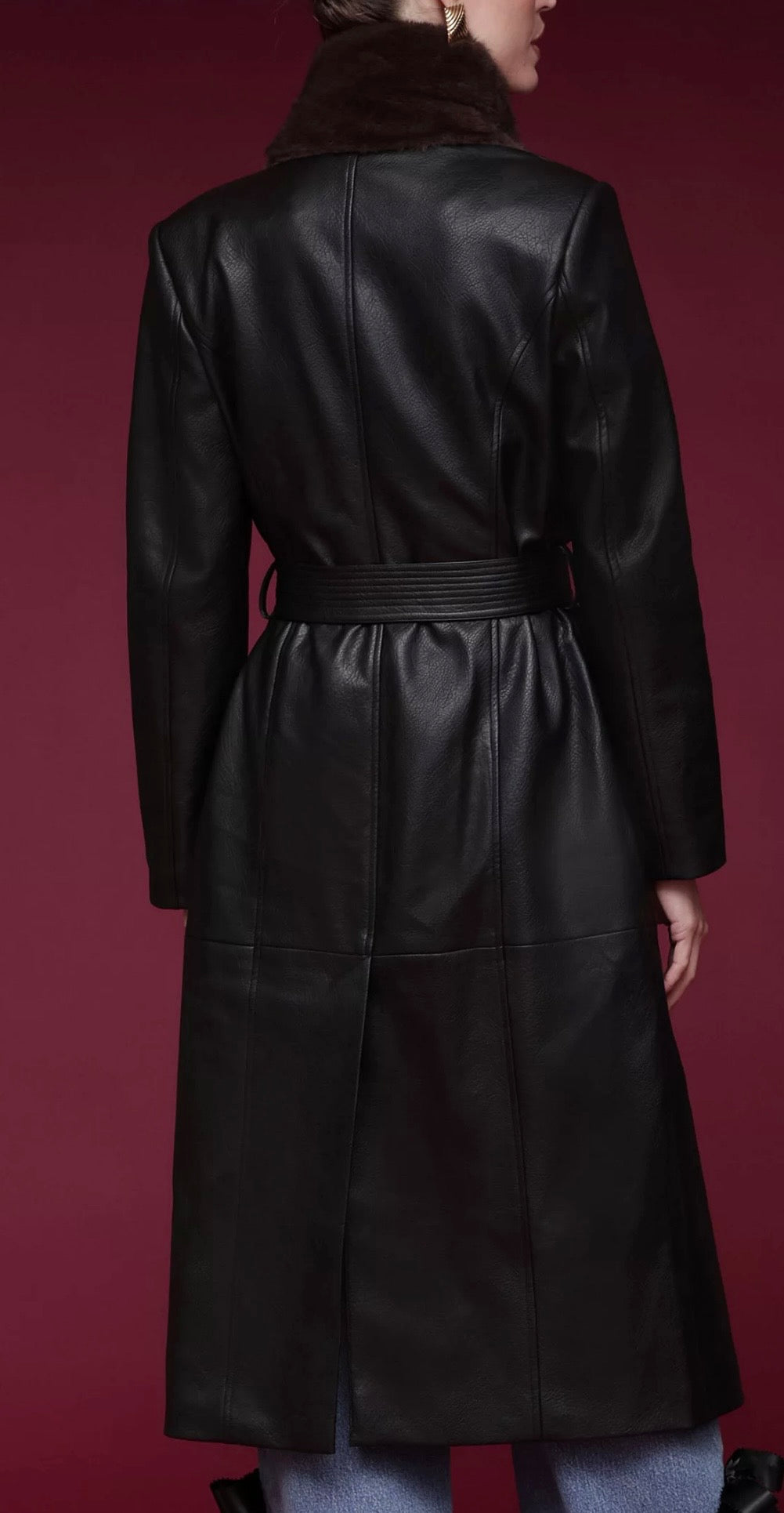 Avec Les Filles Faux Fur Trimmed Faux Leather Wrap Coat