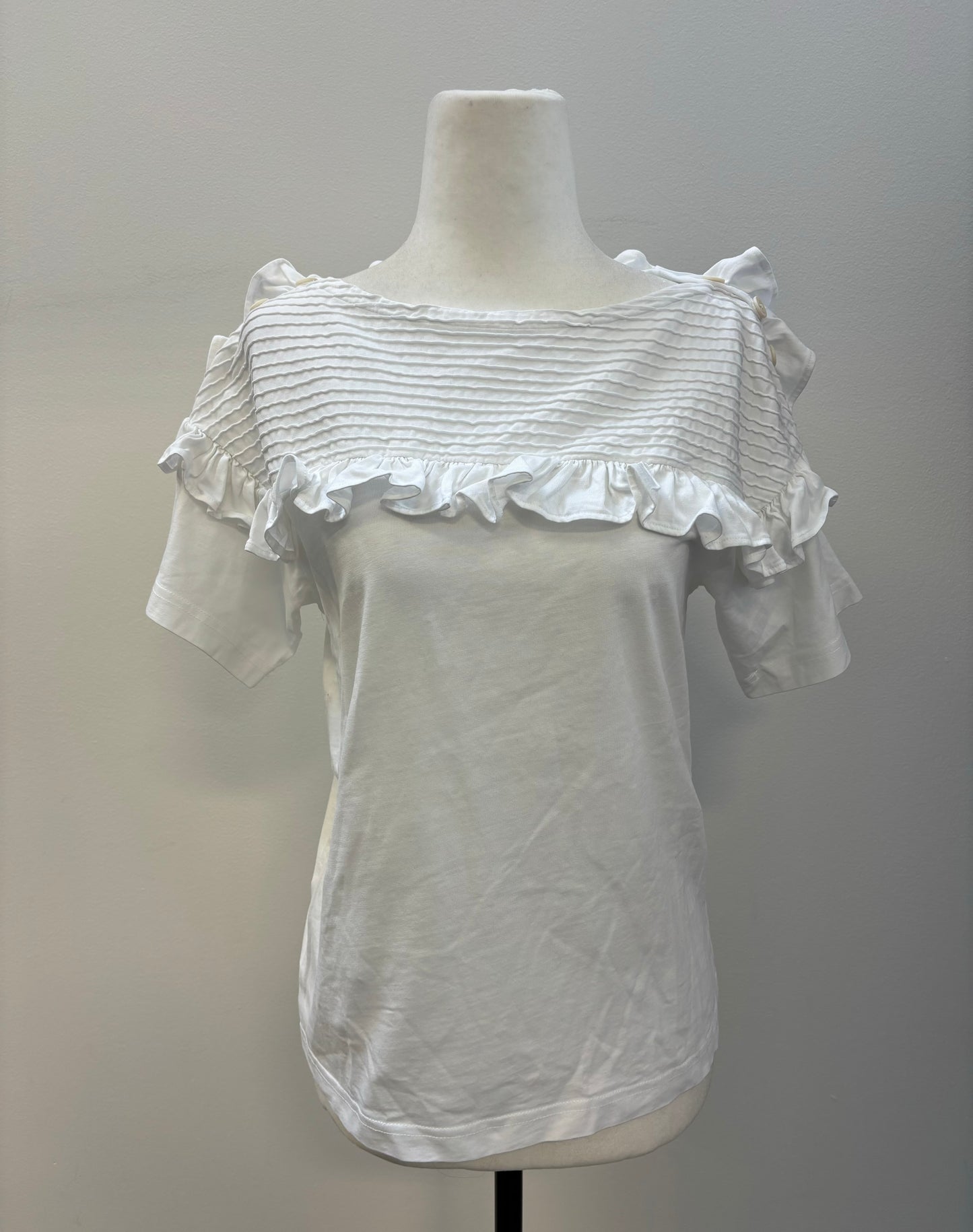 Chloe White Wardrobe Tshirt with Buttons and Frills