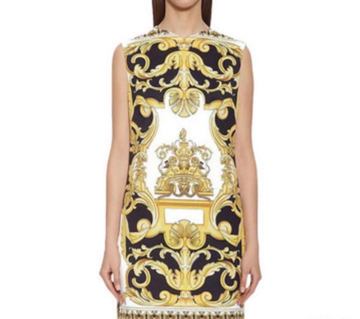 VERSACE gold baroque print dress