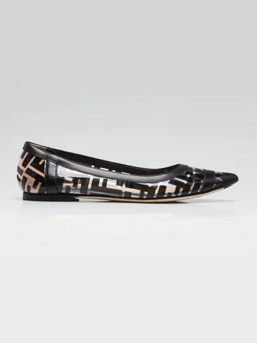 Fendi FF Black PVC Pointed Toe Ballet Flats