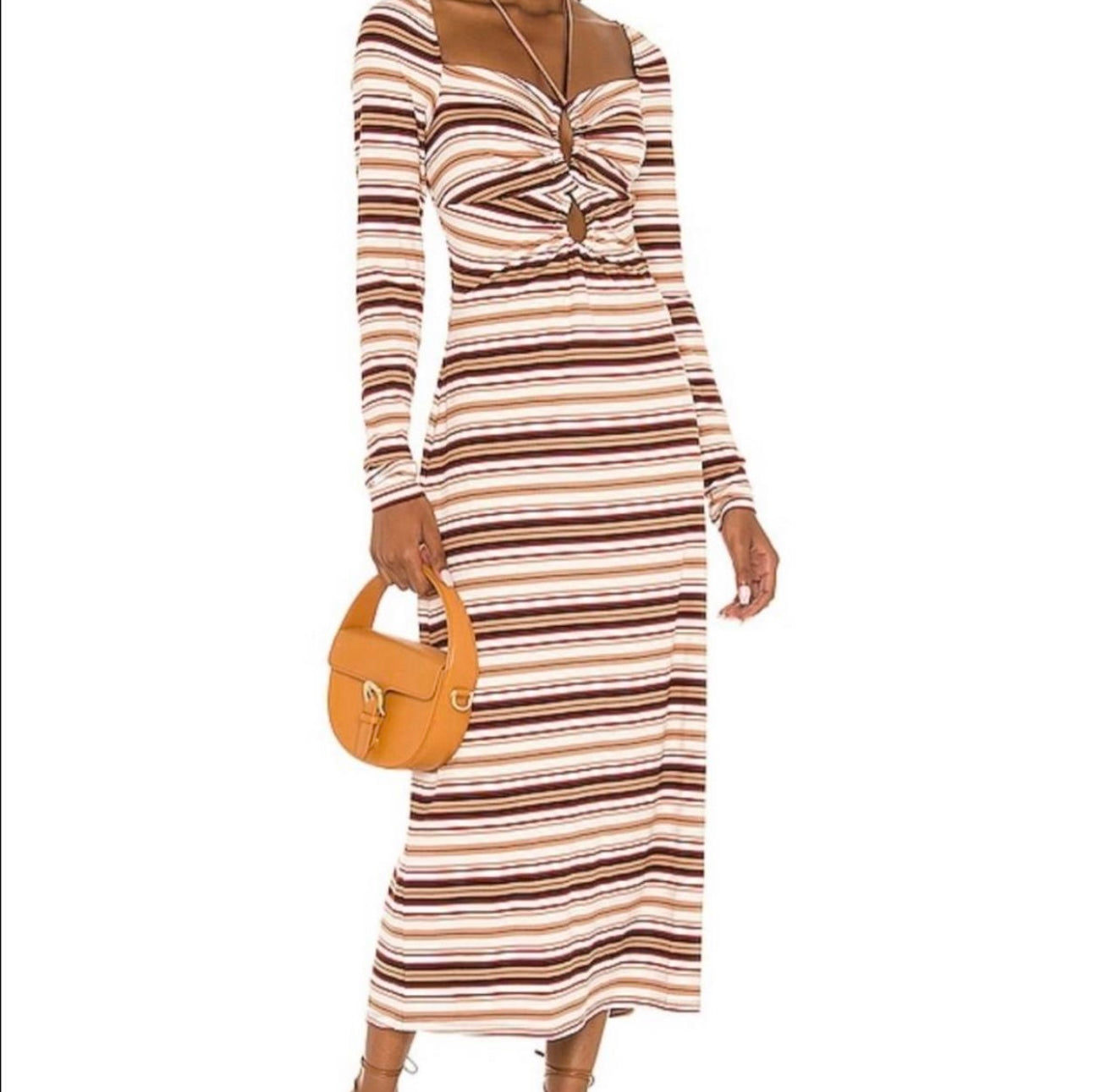 AFRM brown multi stripped ribbed jersey dress