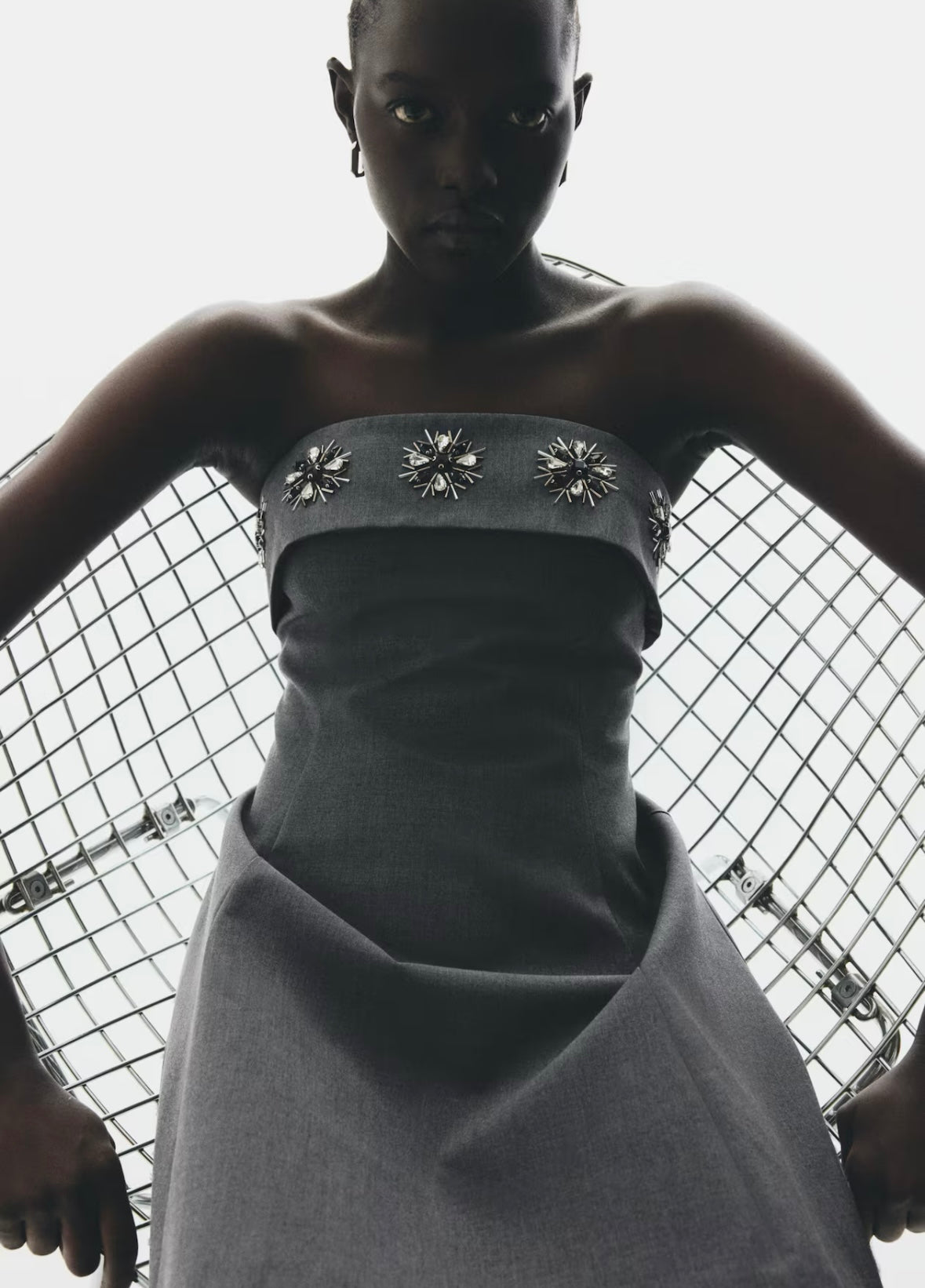 H&M  grey strapless dress with beading