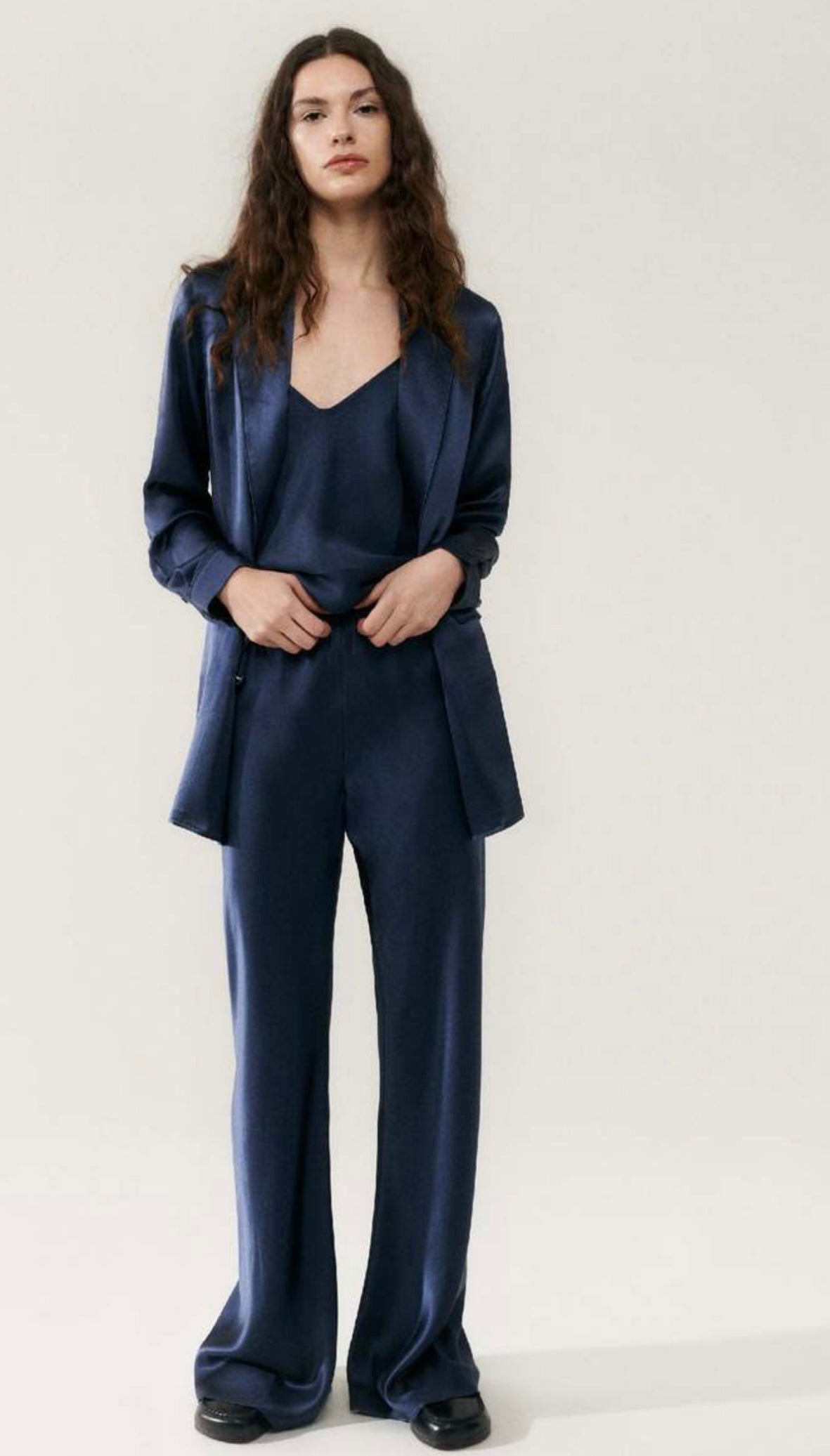 SILK LAUNDRY navy silk pants
