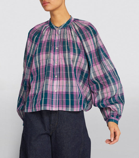 Isabel Marant Etoile Sheer Plaid Button Down Blouse