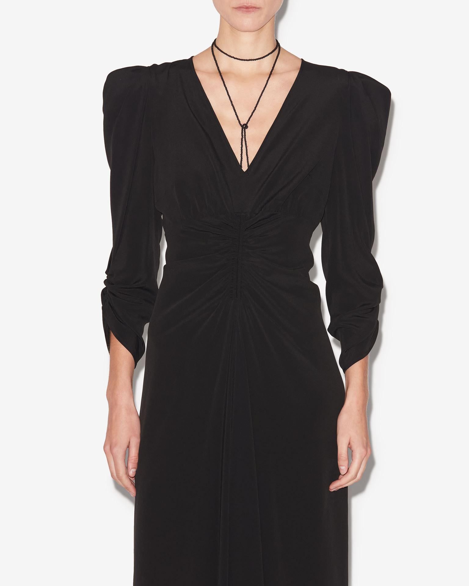 ISABEL MARANT black silk v neck long sleeve maxi dress, synched down front