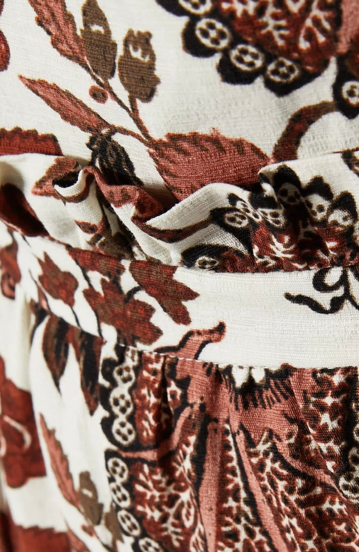 SHONA JOY ivory with brown floral print halter maxi dress