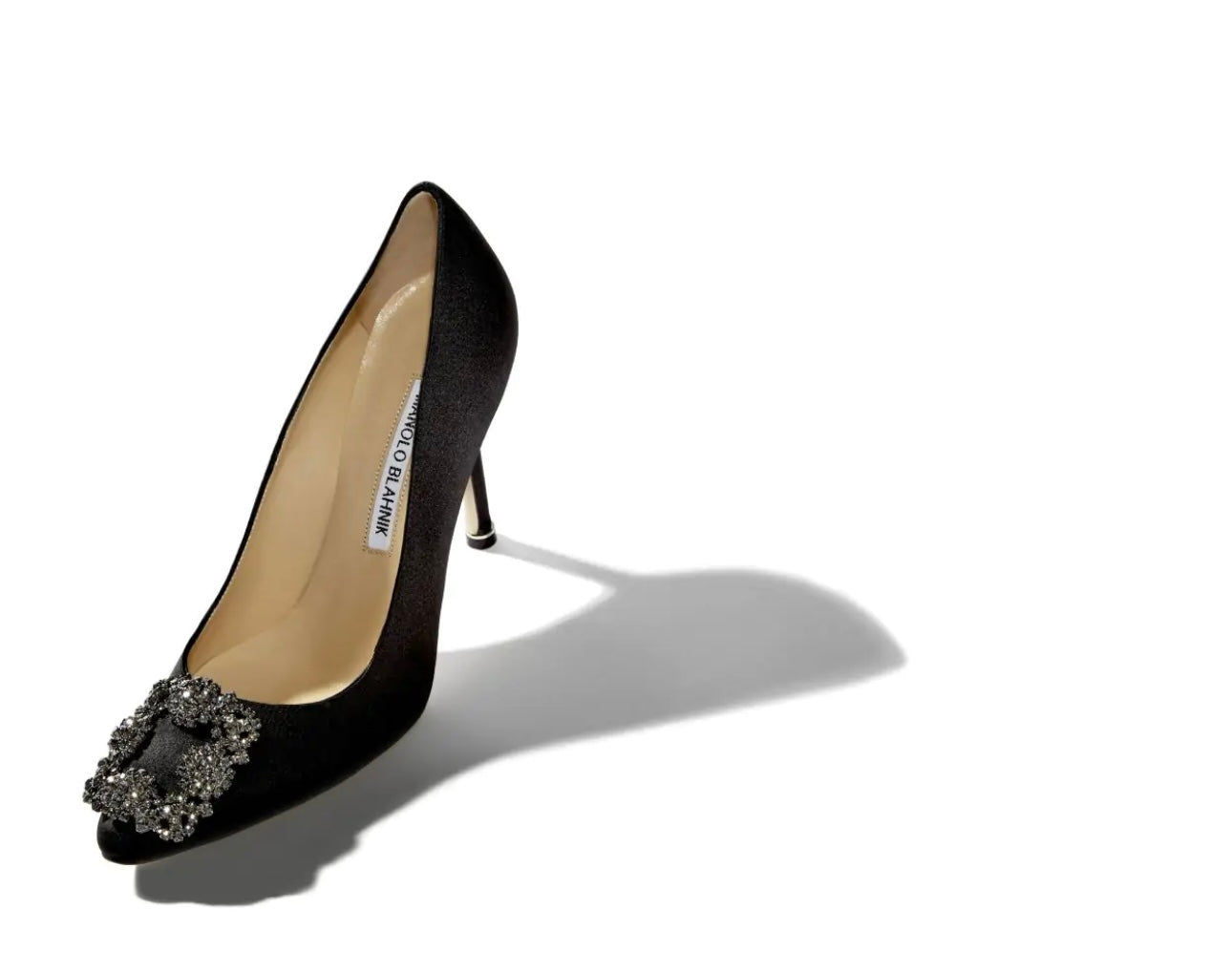 MANOLO BLAHNIK - HANGISI Black Satin Jewel Buckle Pumps