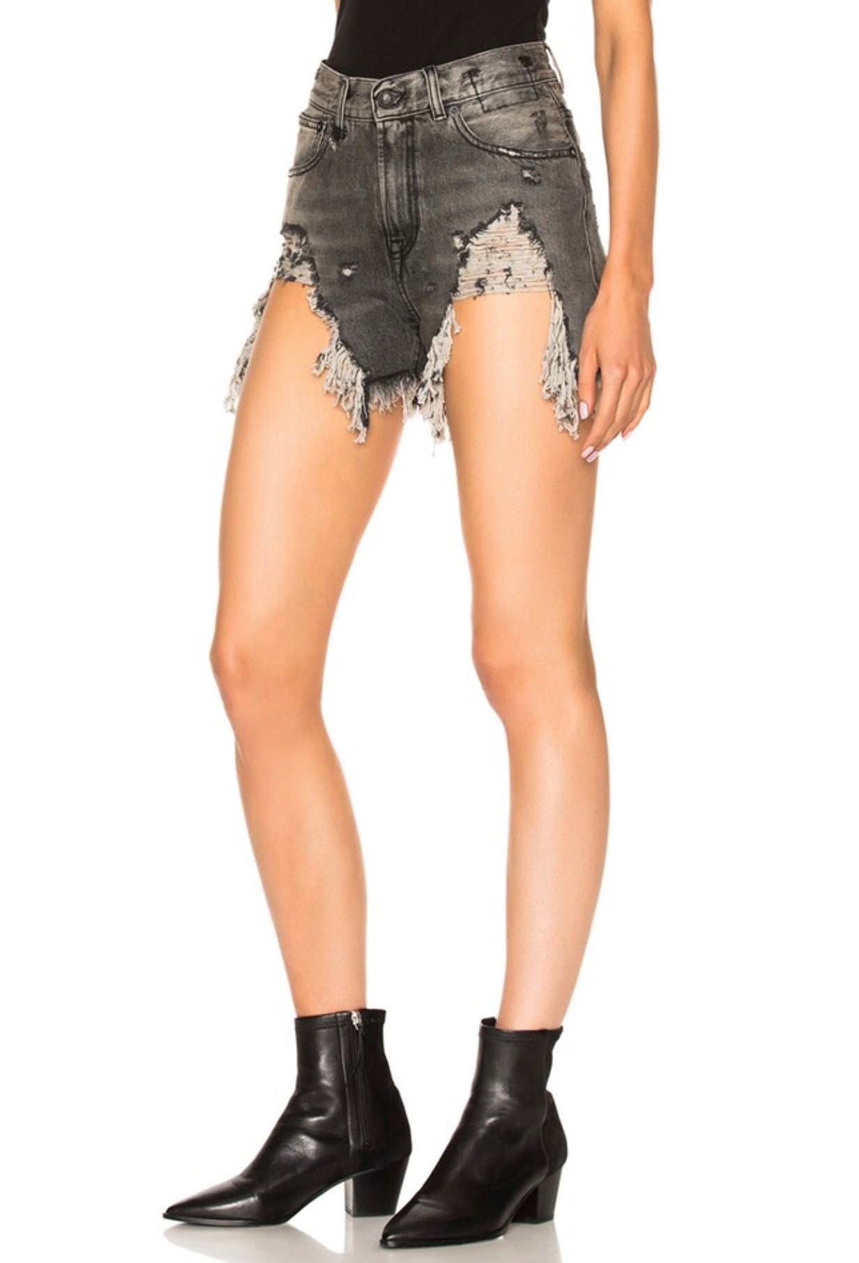 R13 
Shredded Slouch Denim Shorts