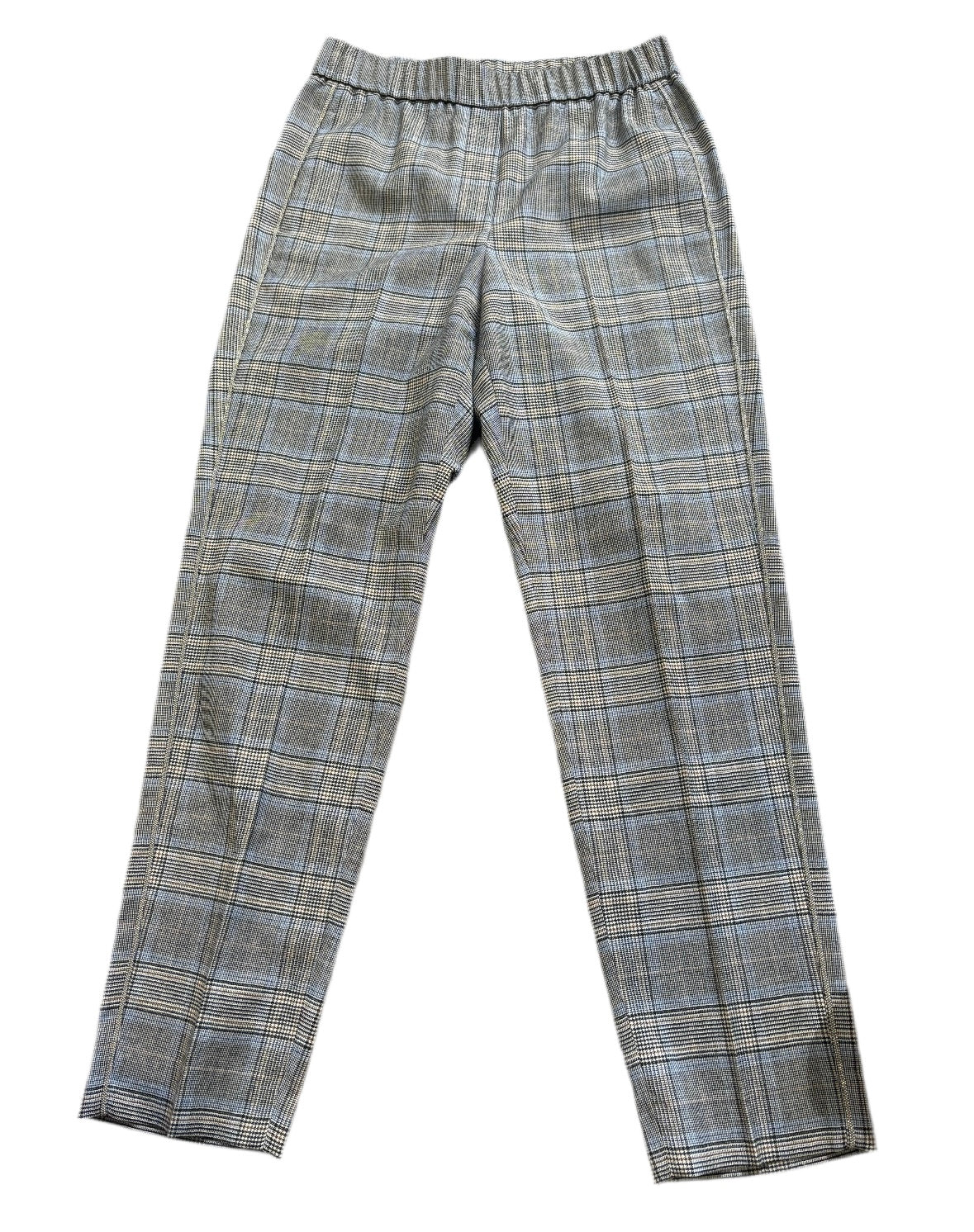 PESERICO cropped plaid pants, grey and blue, monili down sides