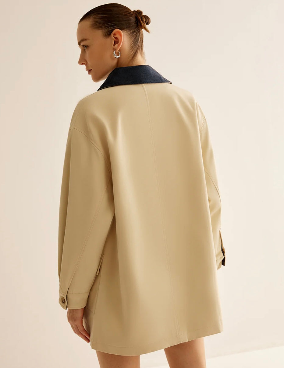 COMMENSE Oversized Cotton Contrast Collar Button Jacket
