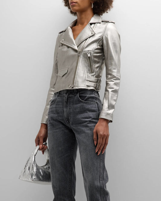 IRO Asheville Cropped Metallic Leather Jacket