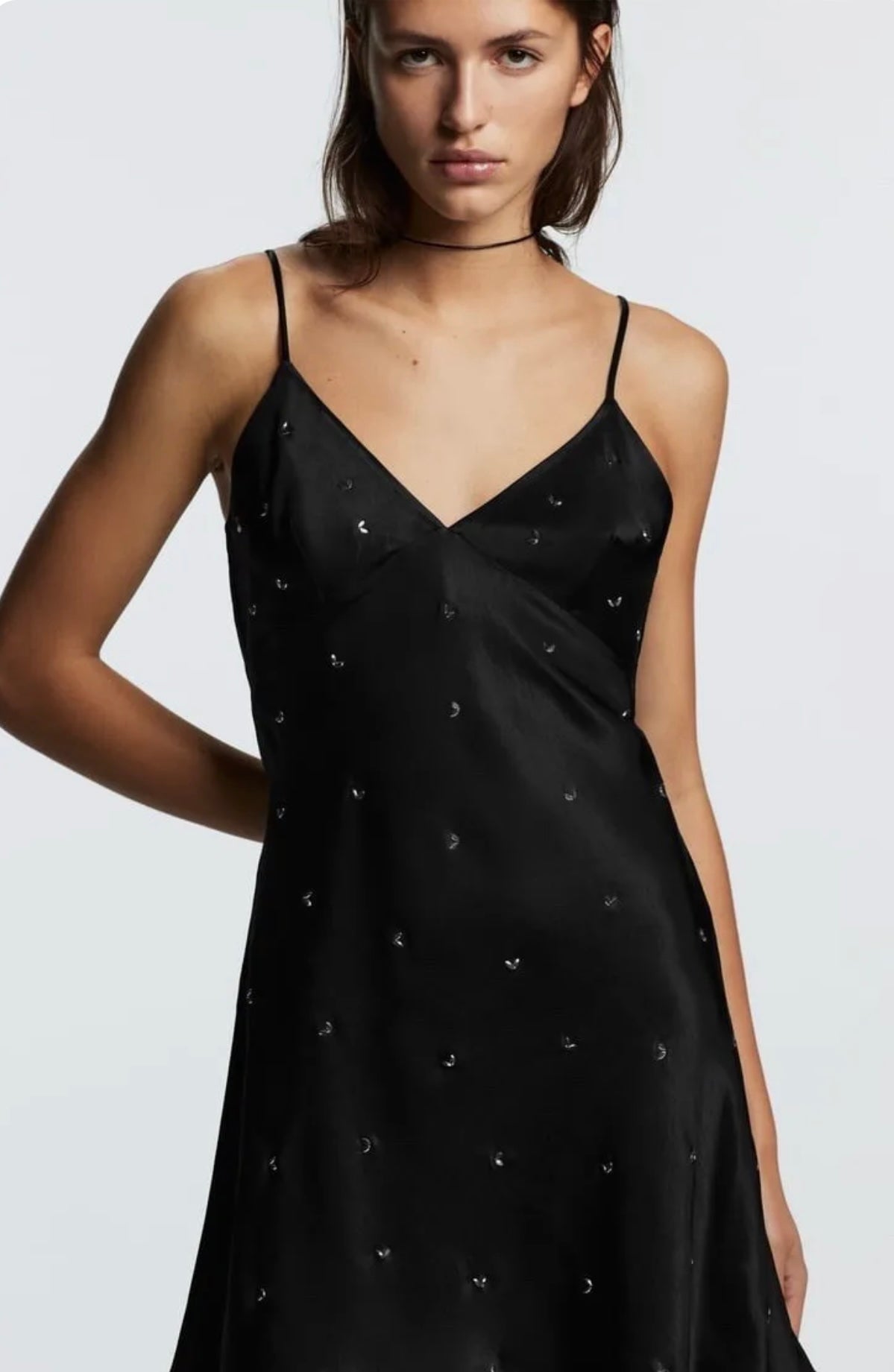 ZARA - Black Mini Slip Dress with Rhinestones