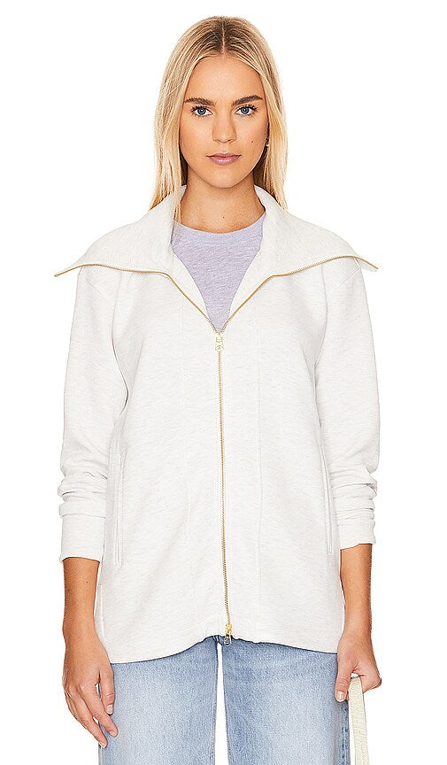 Varley Light Grey Zip Up Knit Sweatshirt