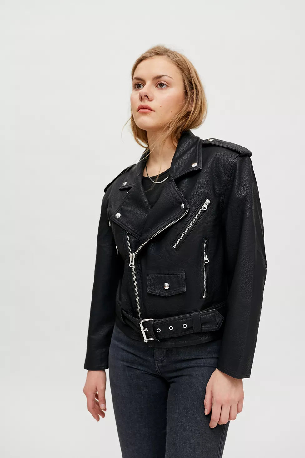 PISTOLA BLACK FAUX LEATHER MOTO JACKET