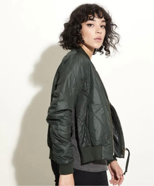 NSF - QUILTED GREEN BOMBER WITH ORANGE LINING