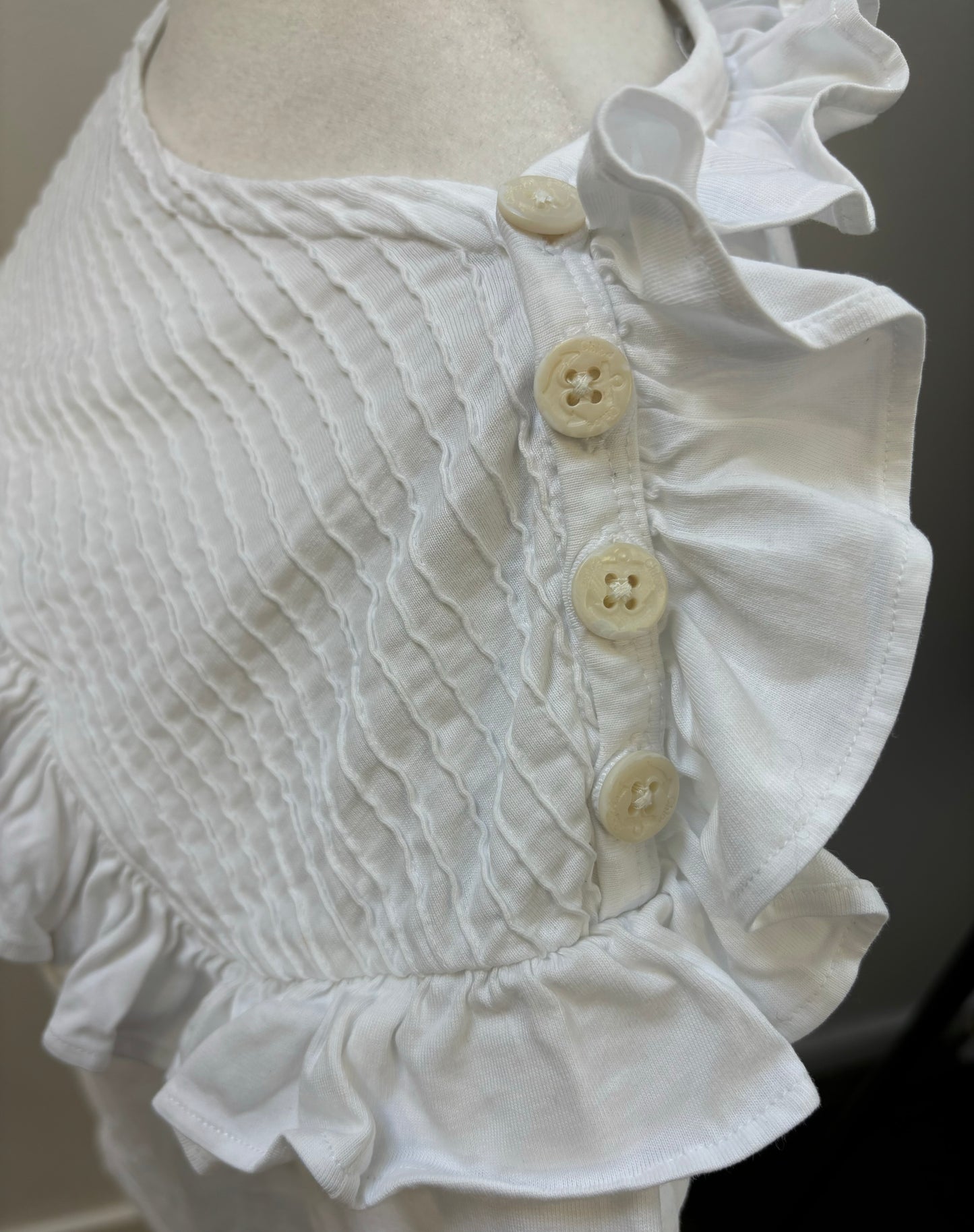 Chloe White Wardrobe Tshirt with Buttons and Frills