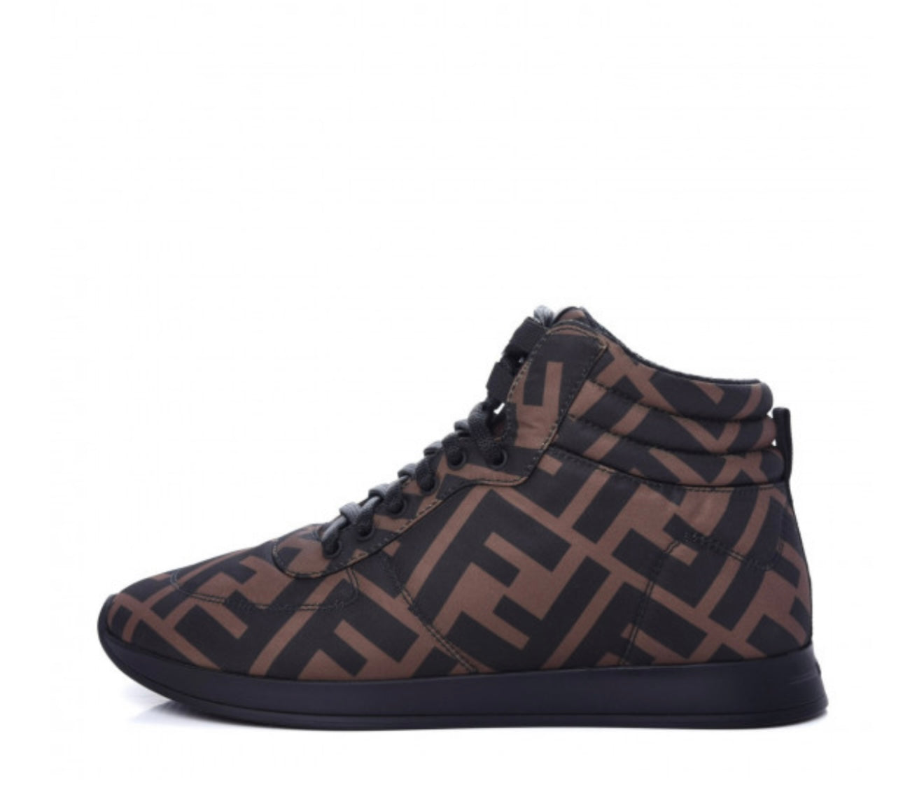 FENDI 
Nylon FF Reloaded High Top Sneakers 35 Tobacco Black