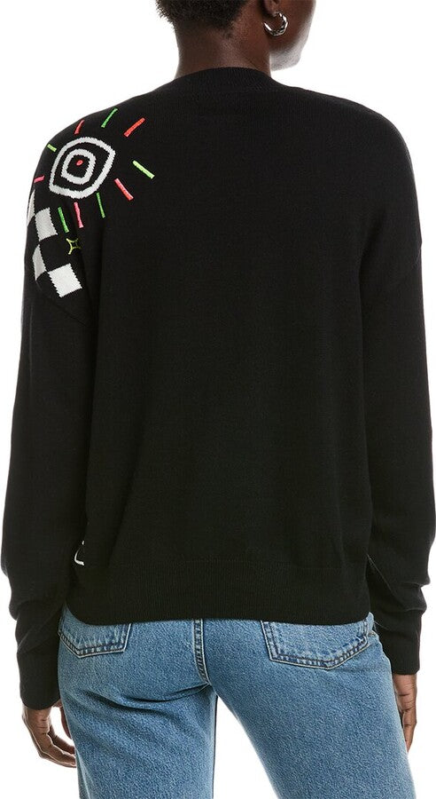 WISPR black sweater with neon green/pink design