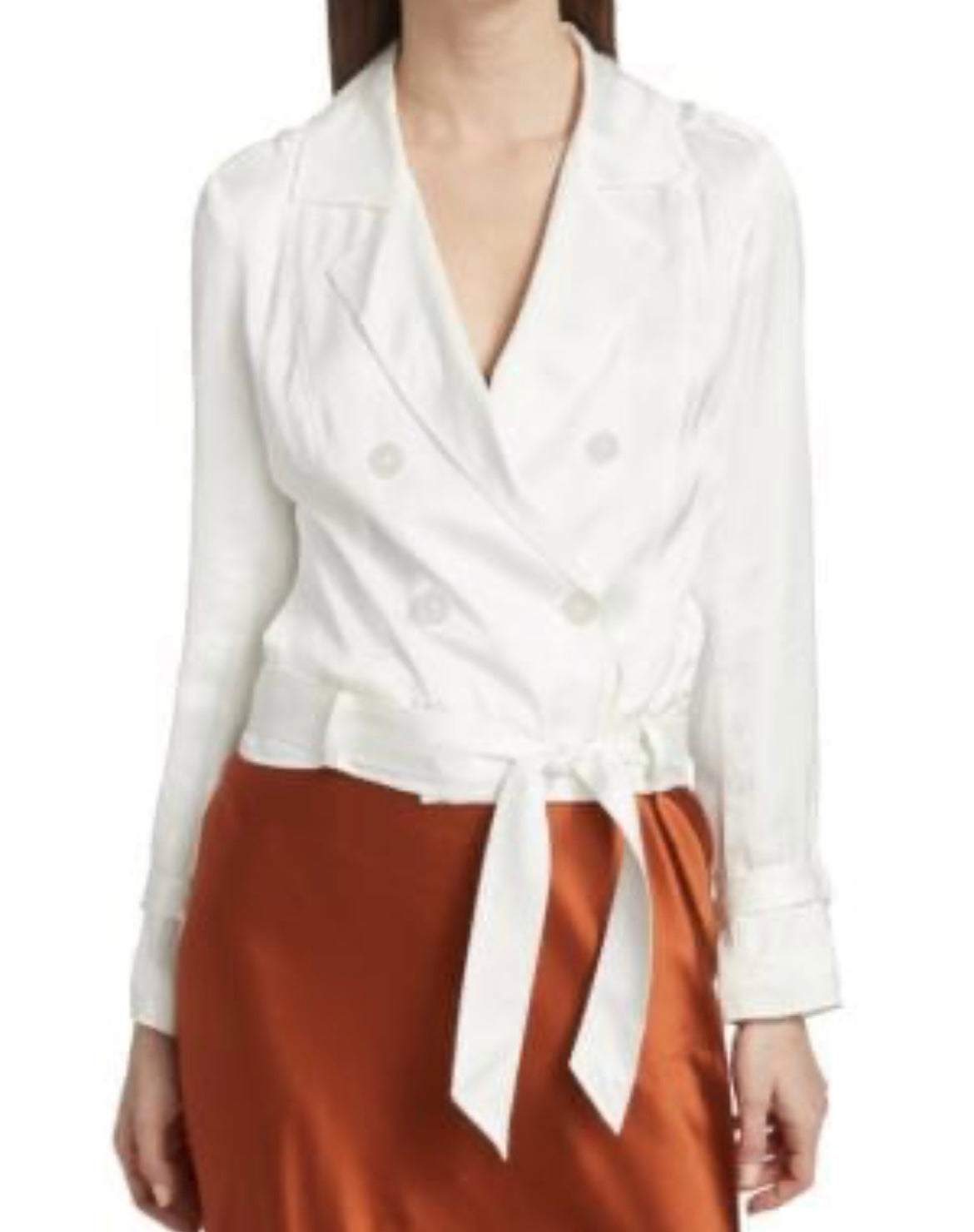 L’AGENCE ivory satin blazer style shirt