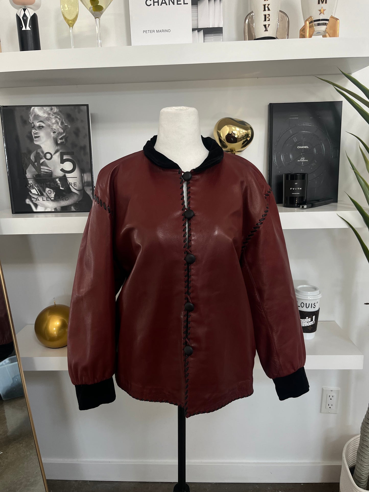 SAINT LAURENT vintage red/black quilted interior leather jacket and skirt