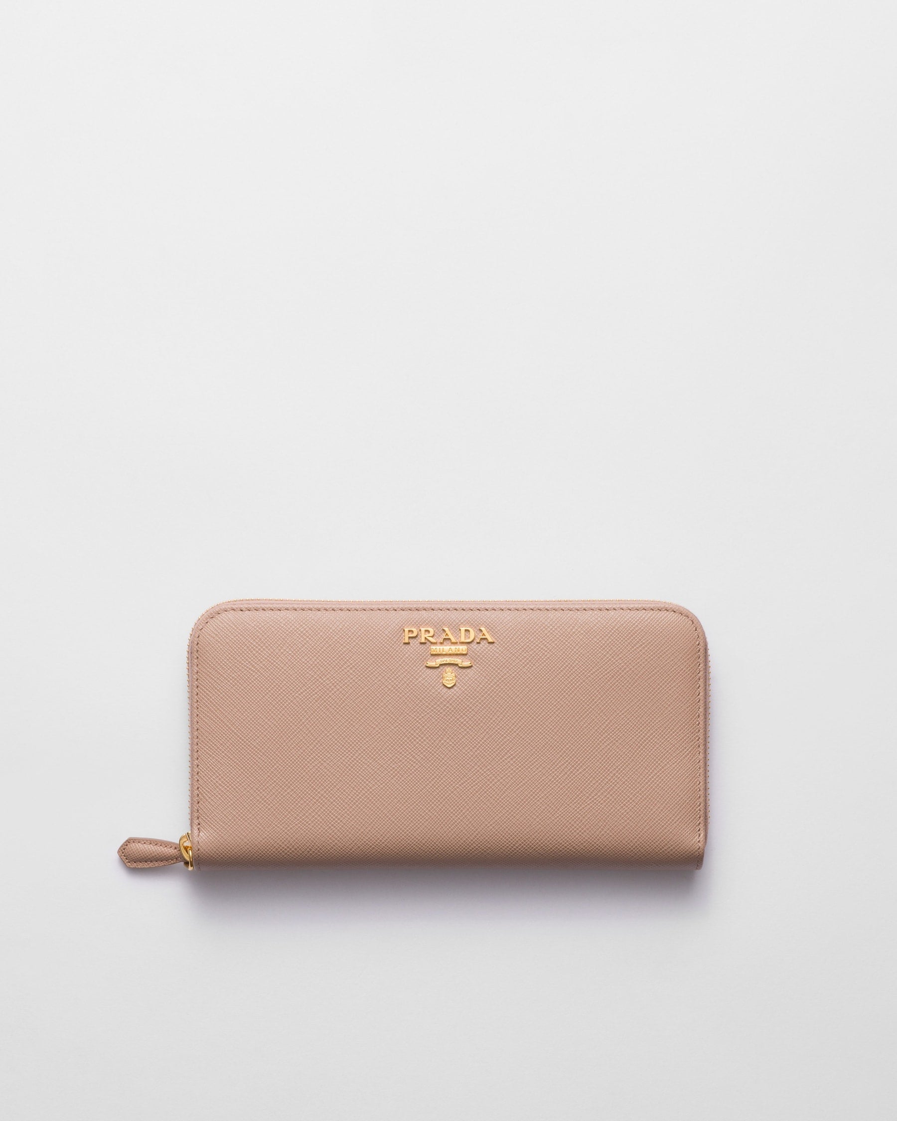 PRADA vitello daino leather zip around wallet in brown