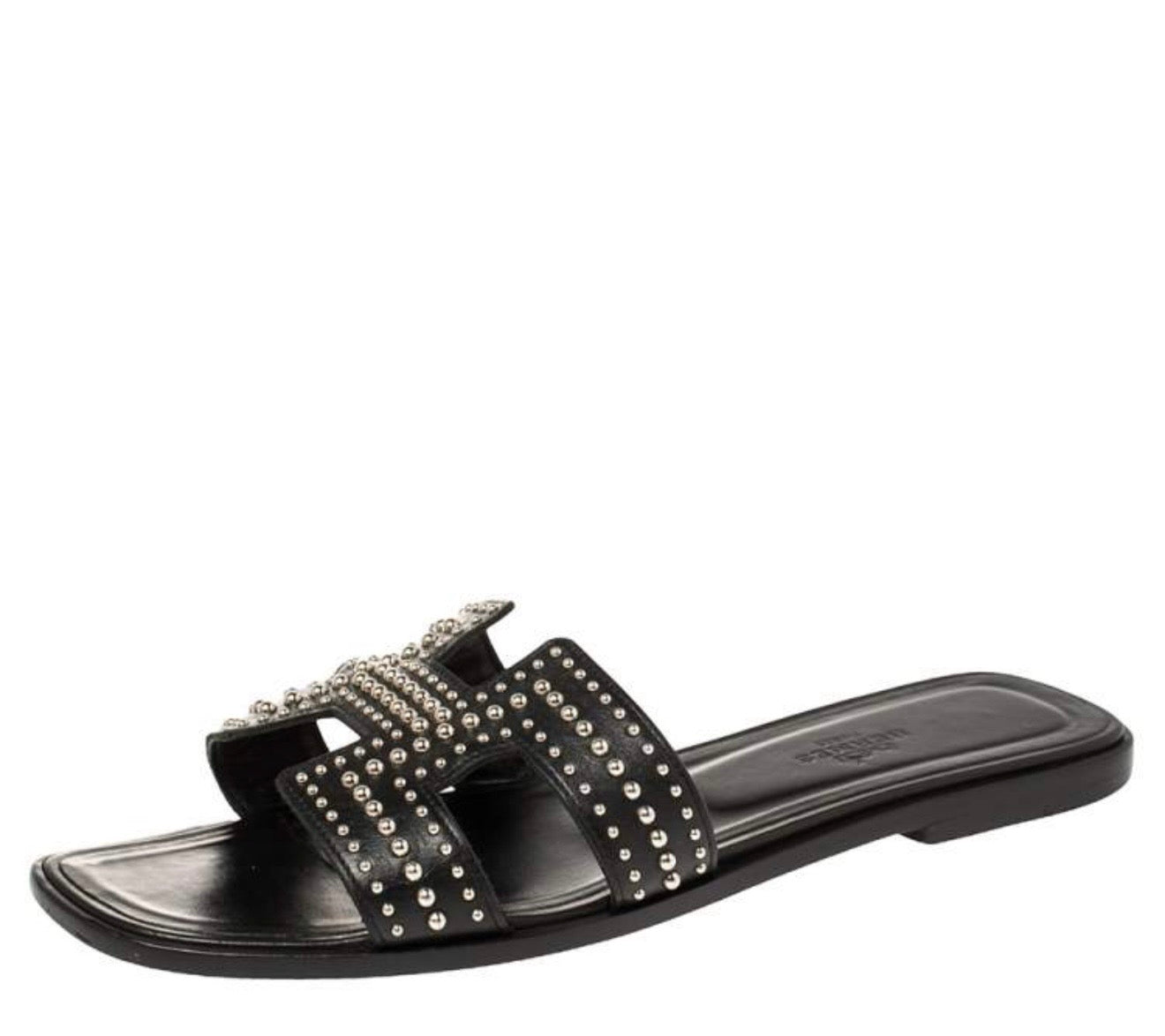 Hermes Studded Leather Oran Sandals in Black