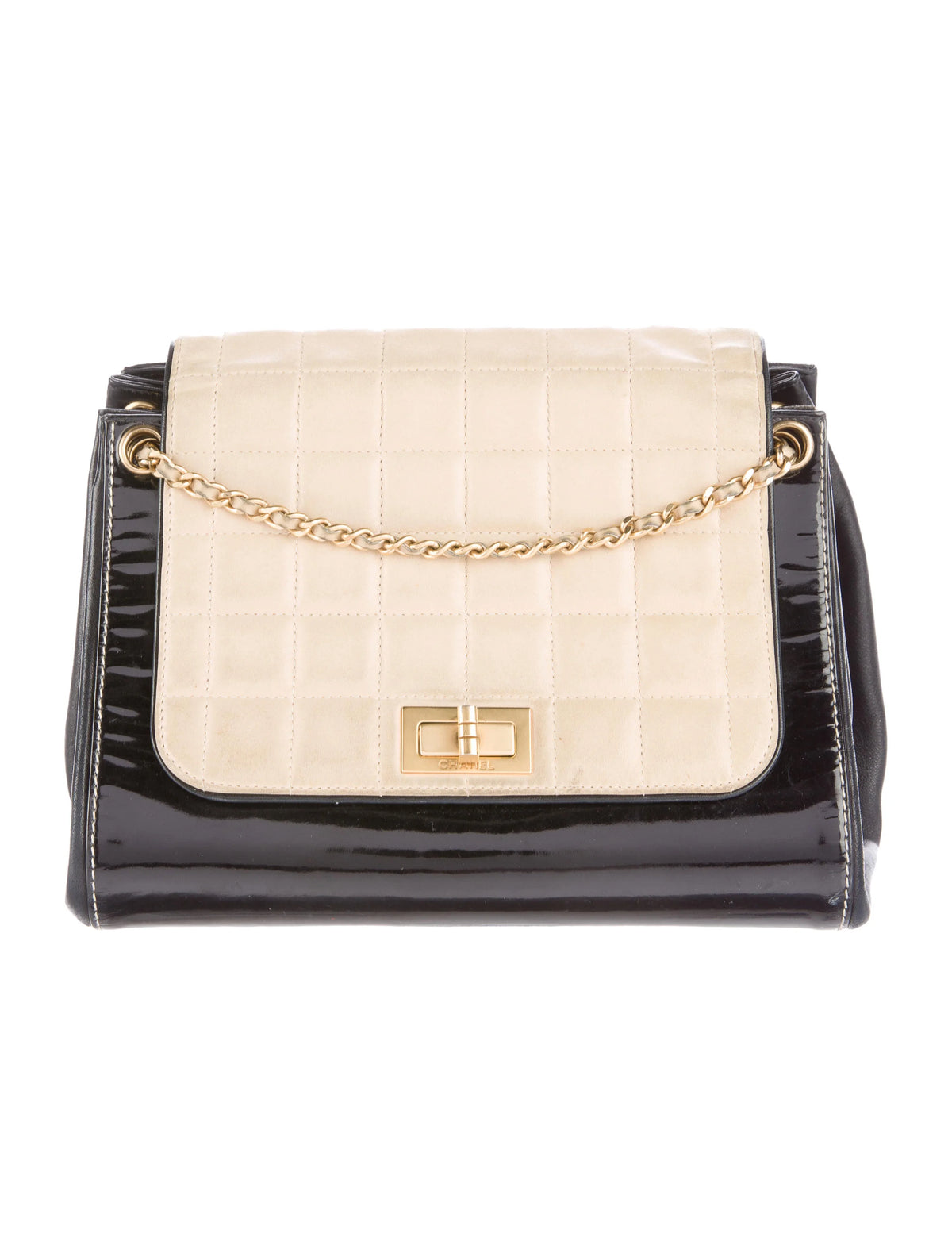 CHANEL vintage chocolate bar accordion flap bag in black and white, no dust bag