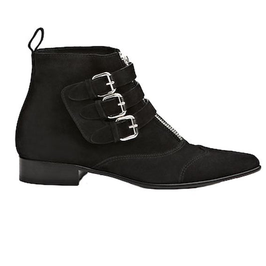 TABITHA SIMMONS black suede boots with SHW buckles