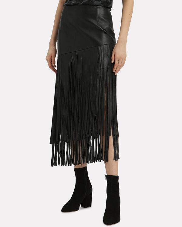 Intermix Leather Fringe Skirt