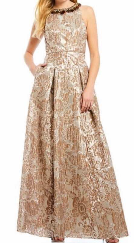 Aidan Mattox Gold Brocade Gown