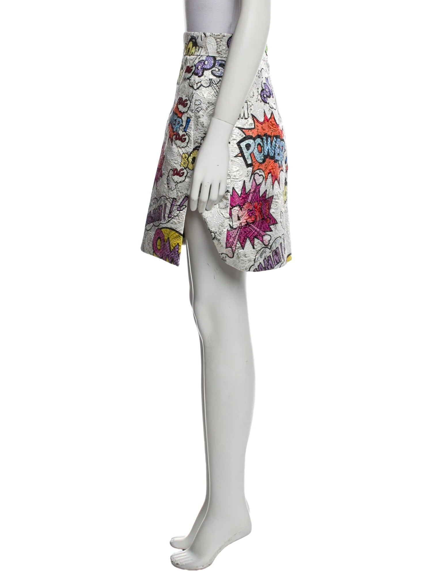 DOLCE & GABBANA cartoon print silver skirt