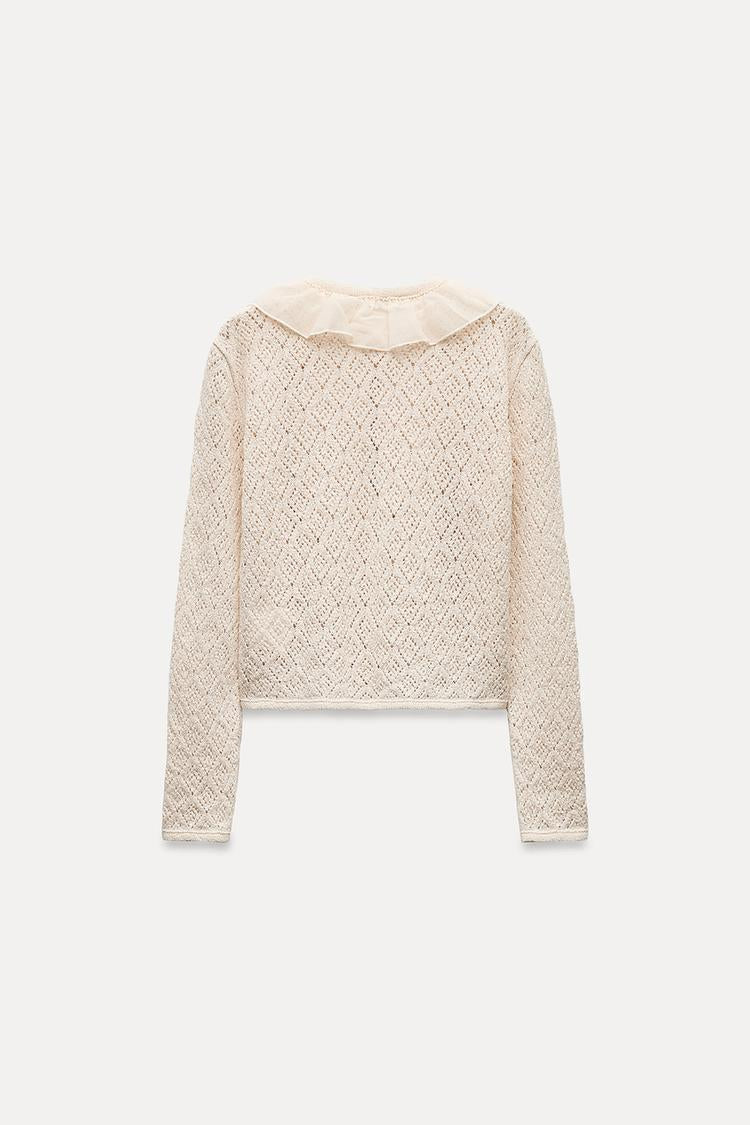 ZARA ruffled pointelle knit cardigan